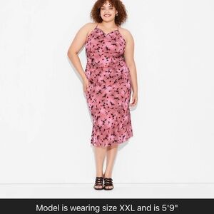 over the knee size L Wild Fable- Flocked Mesh Midi Slip Dress Pink and Black